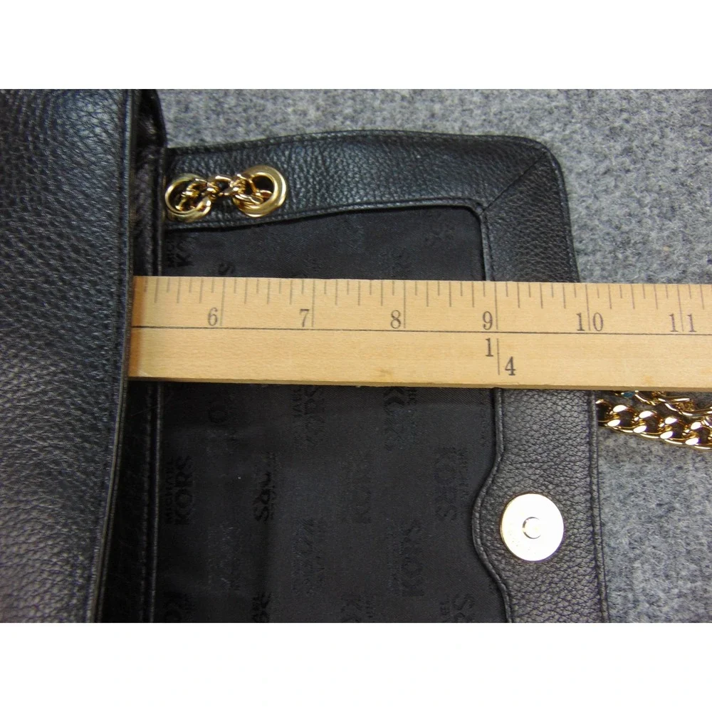 Michael Kors Bedford Black Leather‎ Gold Chain Strap Flap Clutch Crossbody Bag